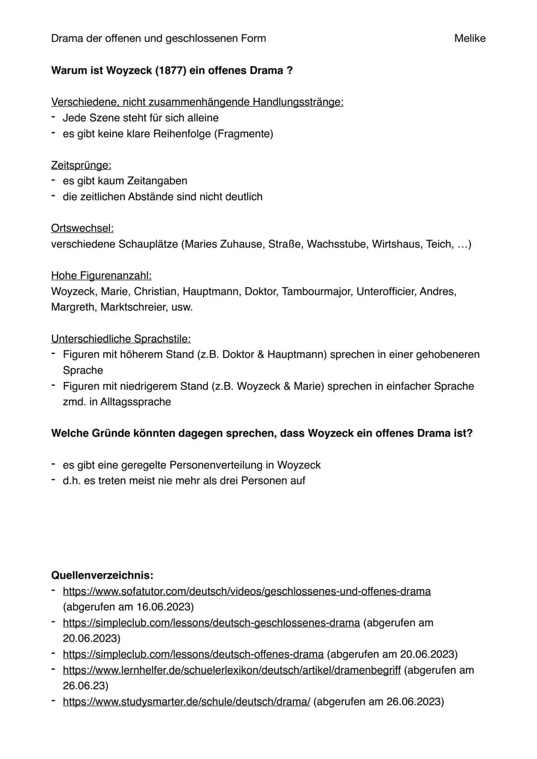 Drama der offenen und geschlossenen Form
Merkmale im Vergleich:
Geschlossenes Drama
Aufbau in 5 Akten
Lehre von den 3 Einheiten
Begrenzte Fi
