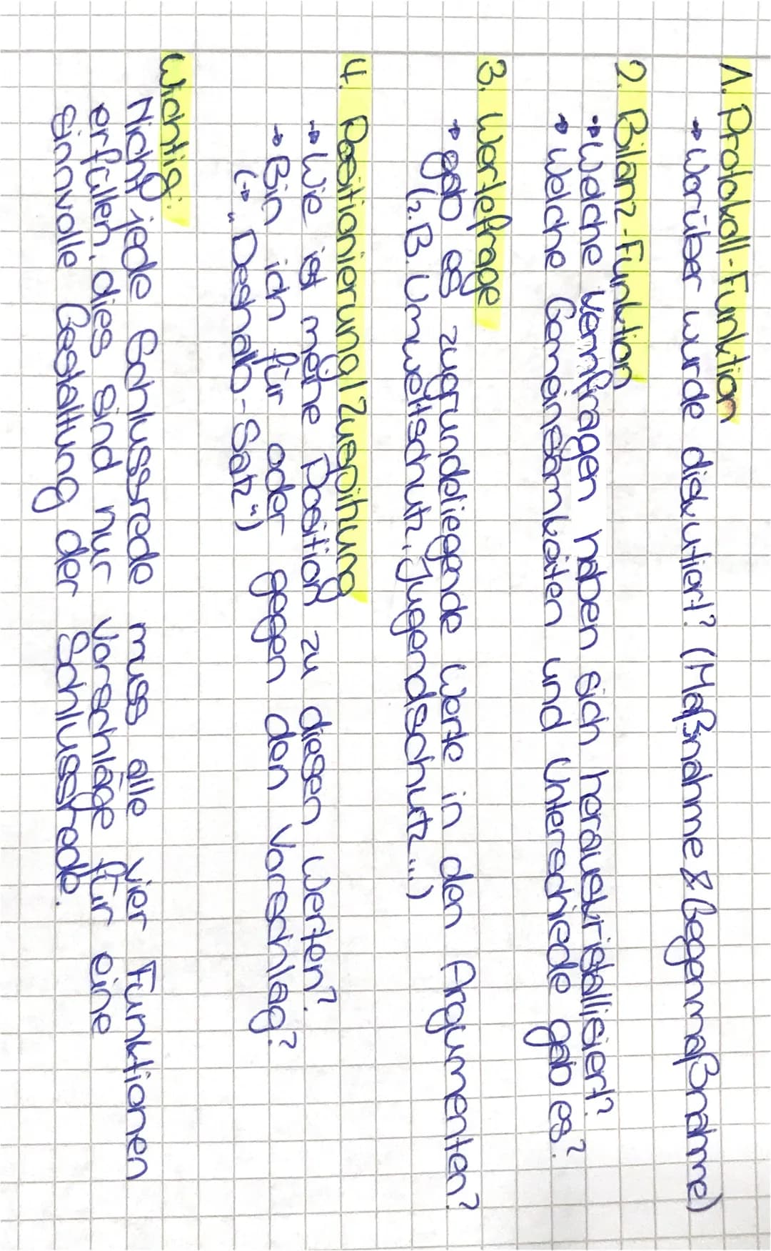 1. Protokoll-Funktion
→ Worüber wurde diskutiert? (Maßnahme & Gegenmaßnahme)
2. Bilanz-Funktion
•Welche verfragen haben sich herauskristalli