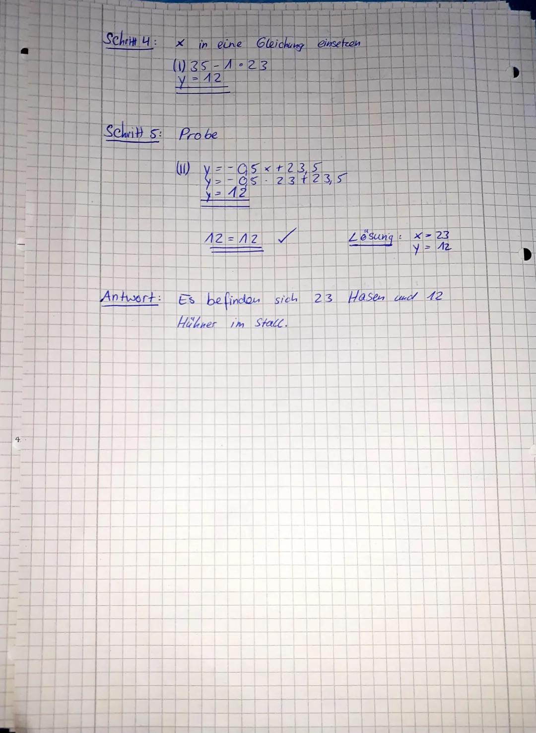# Textaufgabe lösen mit Gleichungen

Y
Es werden Hühner und Hasen in einem Stall gehalten.
Insgesamt sind es 35 Tiere mit 94 Beinen iis
Summ