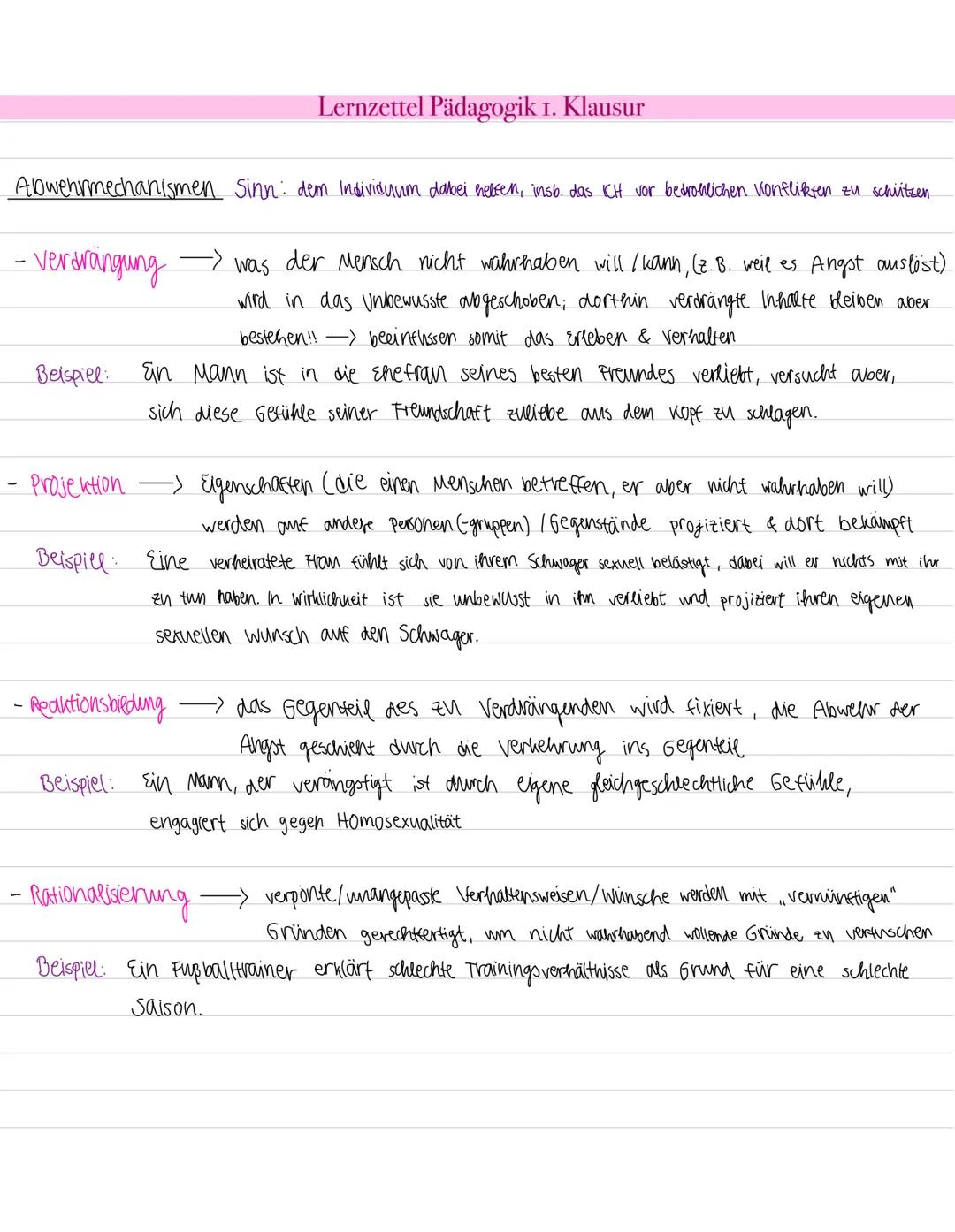 Abwehrmechanismen Sinn: dem Individuum dabei helfen, insb. das ICH vor bedrohlichen Konflikten zu schützen.
- verdrängung
Beispiel:
Lernzett