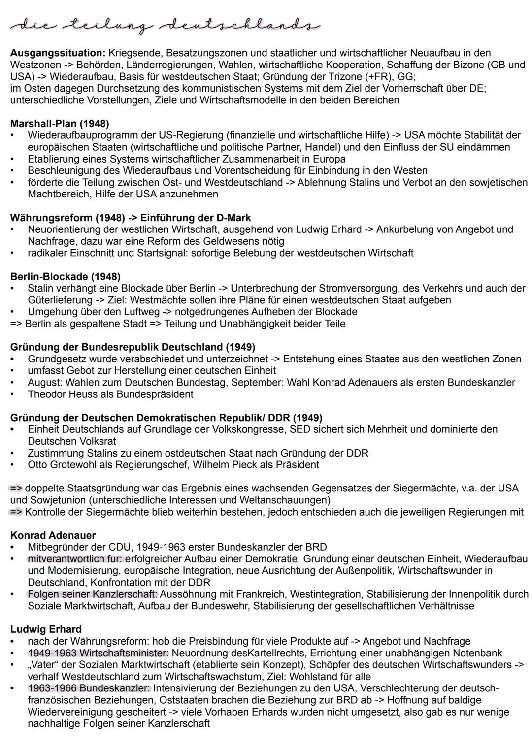 Geschichte Lernzettel Teilung Deutschlands 