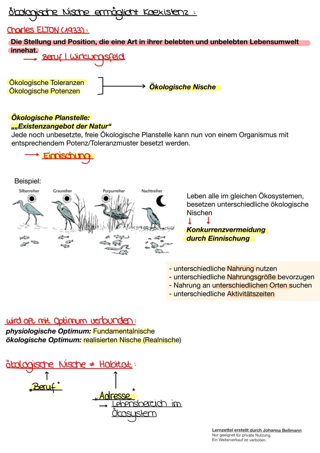 Ökologie
Lernzettel erstellt durch Johanna Bellmann
Nur geeignet für private Nutzung.
Ein Weiterverkauf ist verboten. Abiotischel biotische 