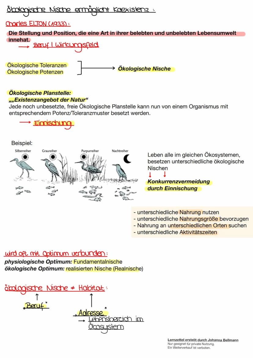 Ökologie
Lernzettel erstellt durch Johanna Bellmann
Nur geeignet für private Nutzung.
Ein Weiterverkauf ist verboten. Abiotischel biotische 