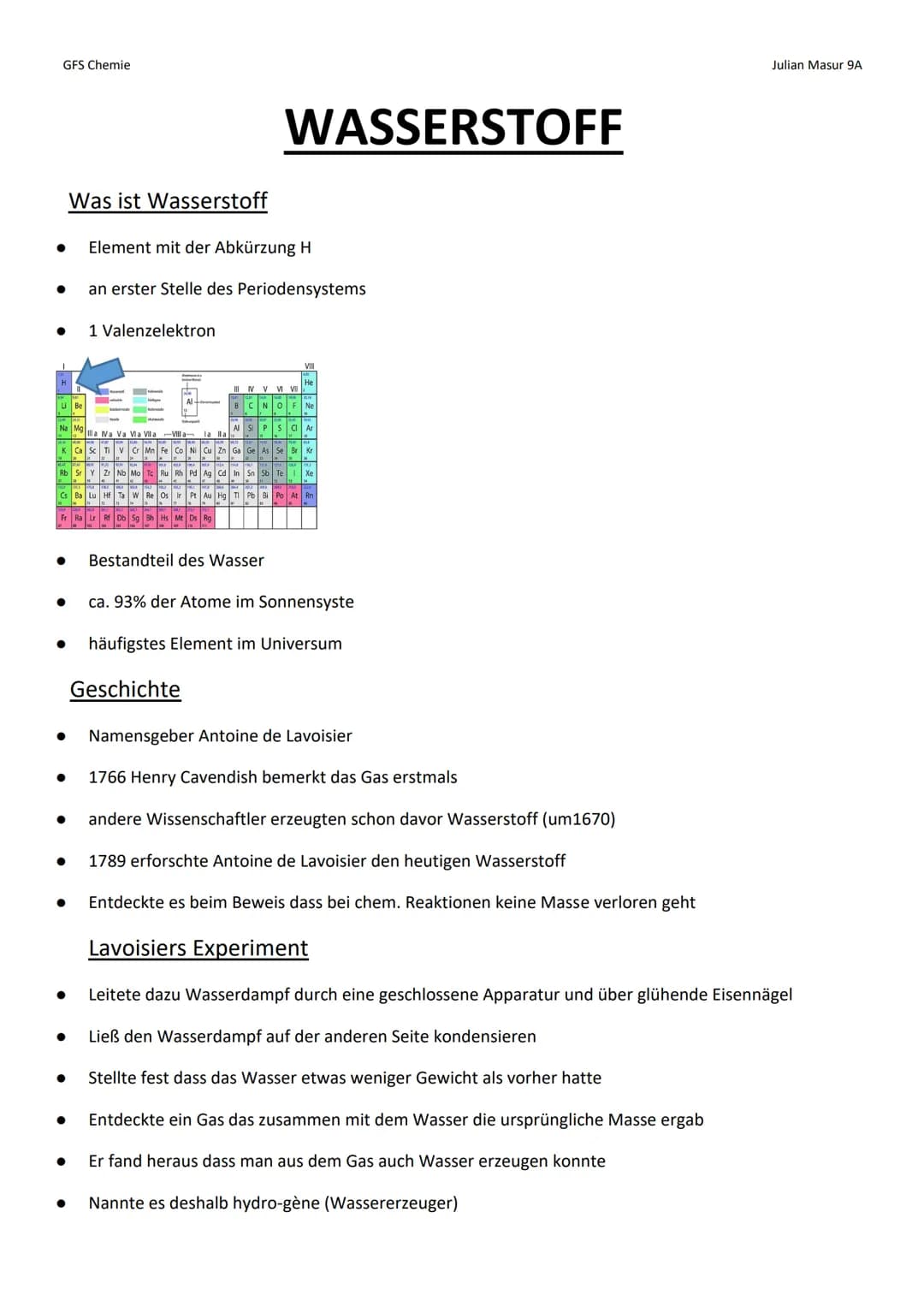 4
WASSERSTOFF
von Julian Masur
9A GFS Chemie
●
● 1 Valenzelektron
Was ist Wasserstoff
THE
Rb Sr Y Zr Nb Mo To Ru Rh Pd Ag Cd In Sn Sb
·····
