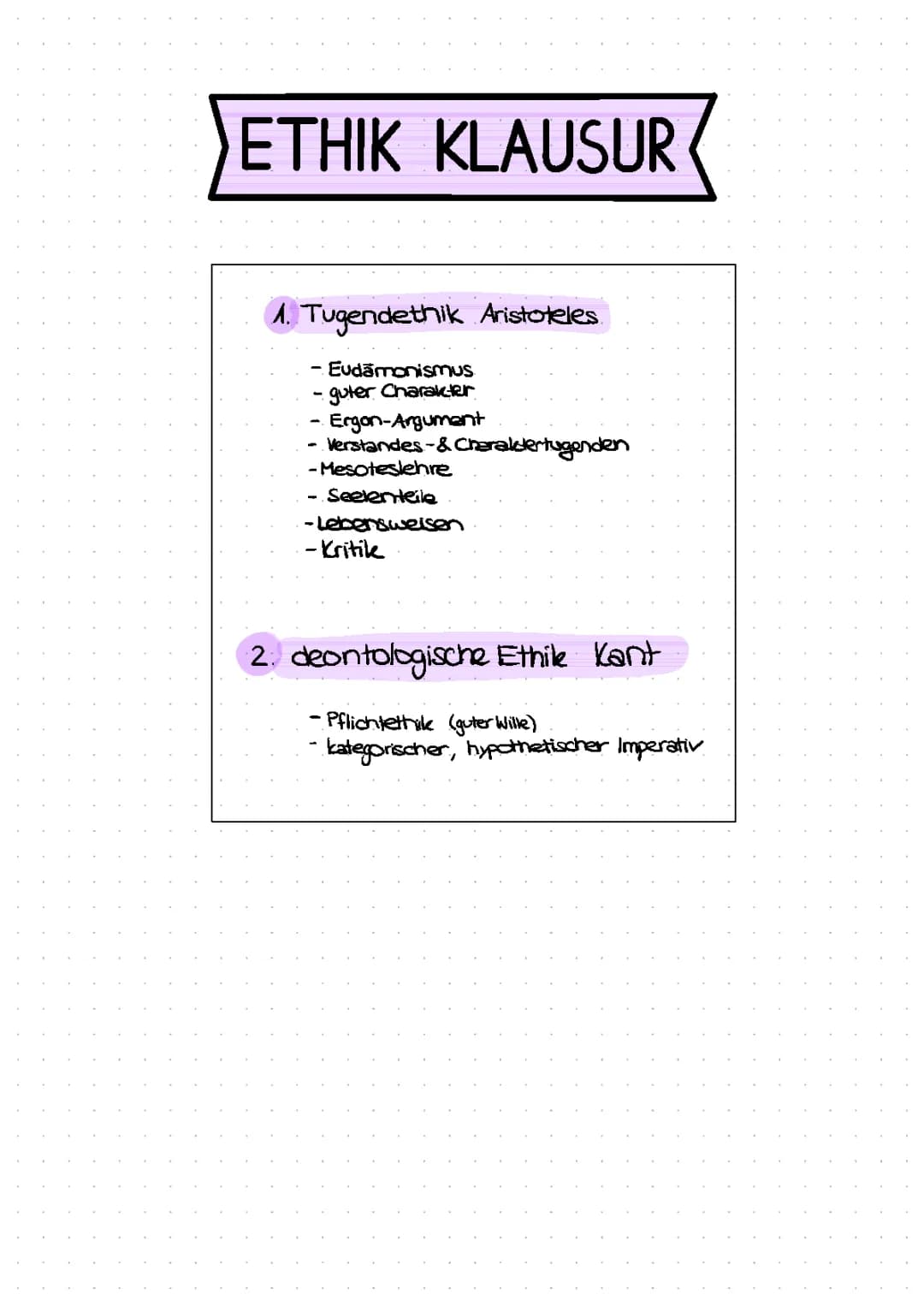 Tugendethik Aristoteles, deontologische Ethik Kants