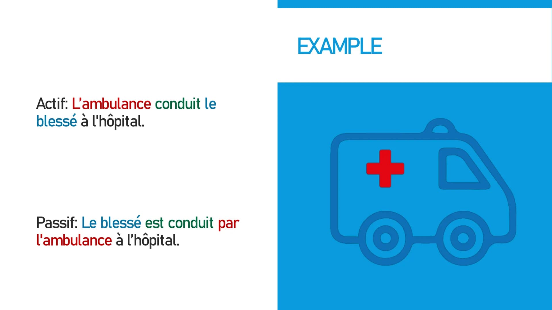 PASSIF / VOIX PASSIVE Qu'est-ce que la voix passive ?
La signification dans le passif est la même que dans l'actif
MAIS: L'accent est sur qu