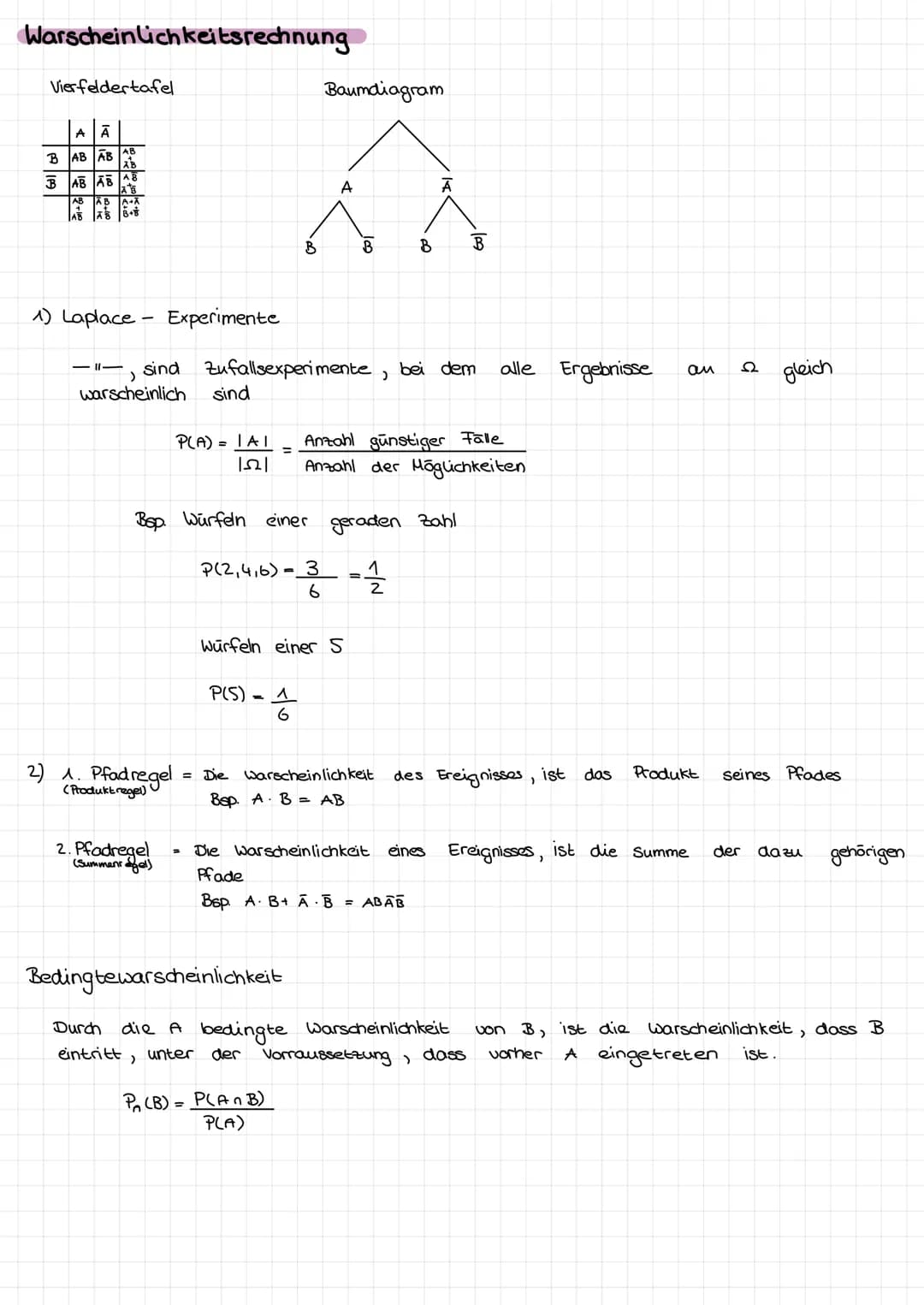 Warscheinlichkeitsrechnung
Vierfeldertafel
A
A
AB
B AB AB
AB
AB
B
AB AB
A B
AB ABA+A
AB
lats 6.
1) Laplace
Experimente
-"- sind
warscheinlic