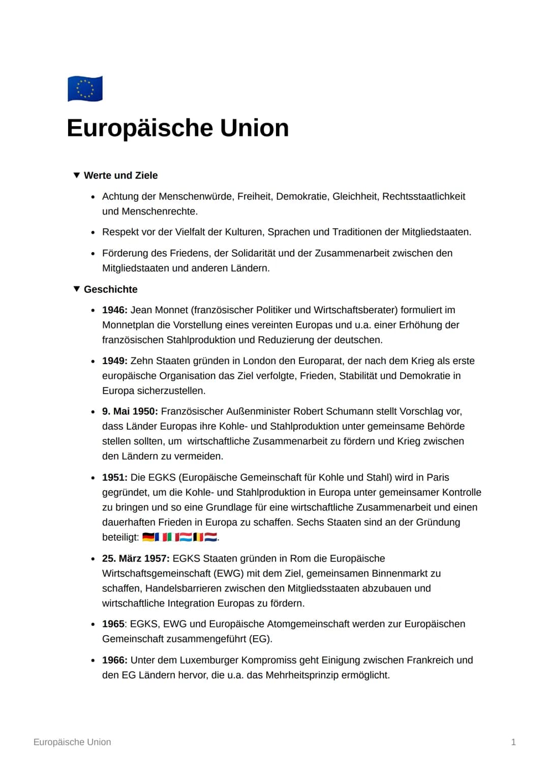 Europäische Union - Lernzettel