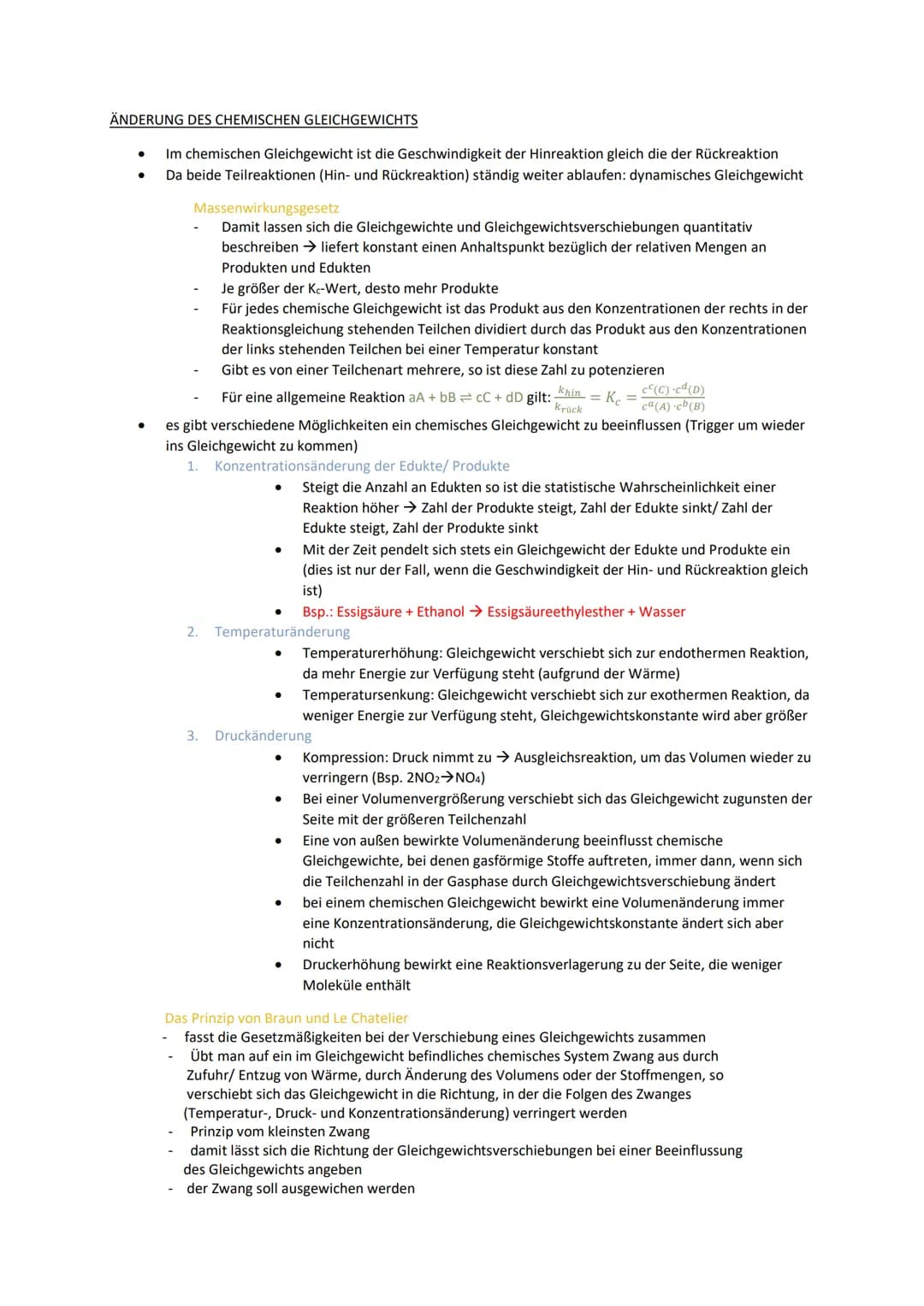 ÄNDERUNG DES CHEMISCHEN GLEICHGEWICHTS
Im chemischen Gleichgewicht ist die Geschwindigkeit der Hinreaktion gleich die der Rückreaktion
Da be