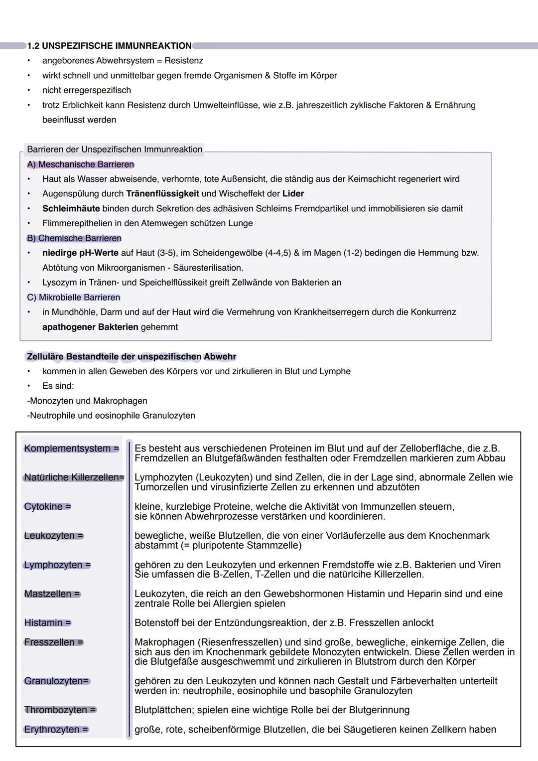 1.1 ORGANE UND ZELLEN DES IMMUNSYSTEMS
zum Immunsystem (lat. immunis: unberührt, frei, rein) gehören:
ganze Organe (z.B. Haut)
Gefäßsysteme 