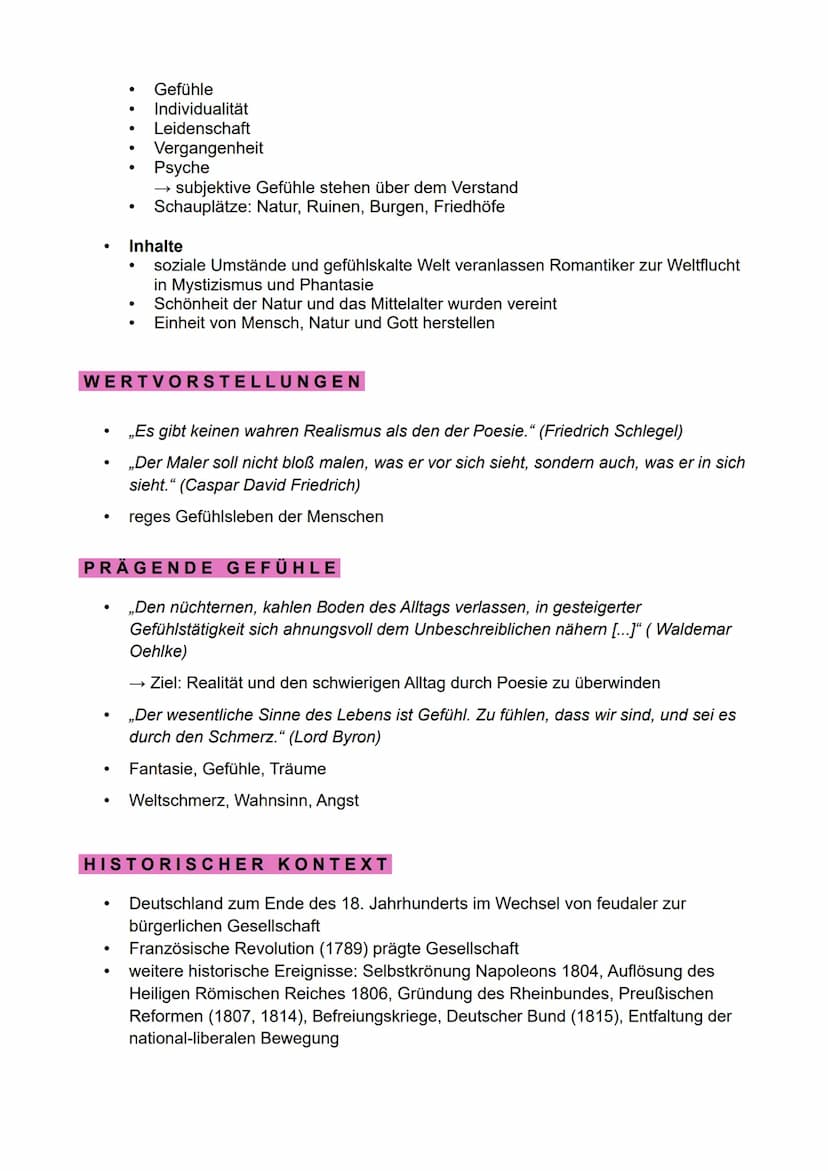 ROMANTIK als Kunst- und Literaturepoche (ca. 1795-1848) sowie als Lebensgefühl
Frühromantik: 1795-1804
Hochromantik: 1805 1815
Spätromantik: