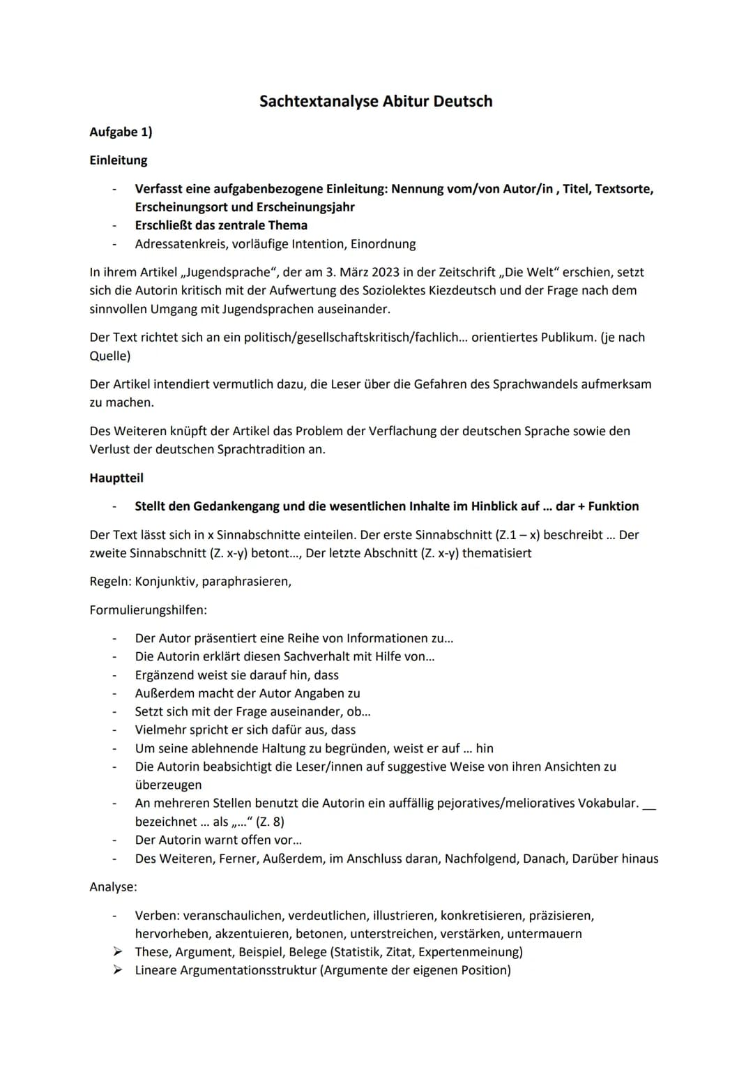 Aufgabe 1)
Einleitung
Verfasst eine aufgabenbezogene Einleitung: Nennung vom/von Autor/in, Titel, Textsorte,
Erscheinungsort und Erscheinung