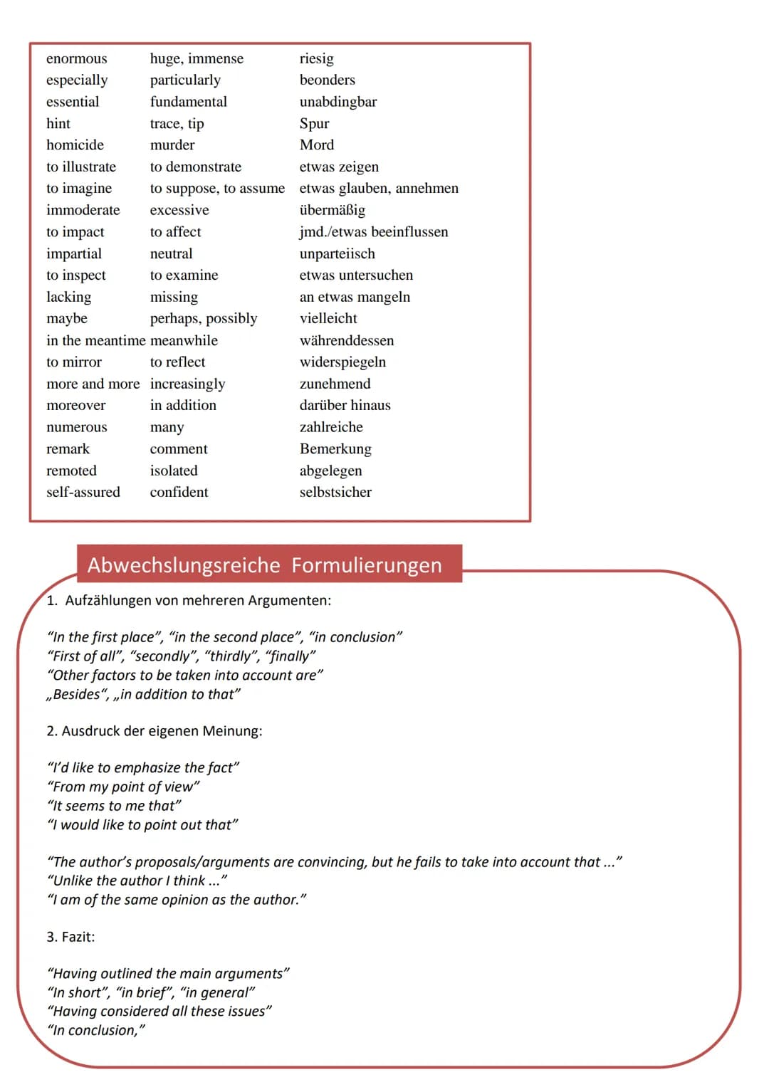Abwechslungsreiche Adjektive
Anstatt ,,good": curious, surprised, overwhelmed, brave, confident, relieved, grateful, impressed, thrilled
Ans