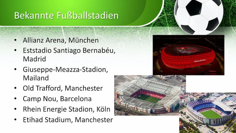 Fußball
on X
0
0 Gliederung
1.
Was ist Fußball?
2. Wie geht das Spiel?
3.
A.
5.
Ursprung
Regeln
Das Spielfeld
Fußballstadien
6.
7. Bekannte 