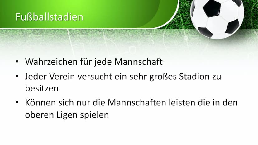 Fußball
on X
0
0 Gliederung
1.
Was ist Fußball?
2. Wie geht das Spiel?
3.
A.
5.
Ursprung
Regeln
Das Spielfeld
Fußballstadien
6.
7. Bekannte 