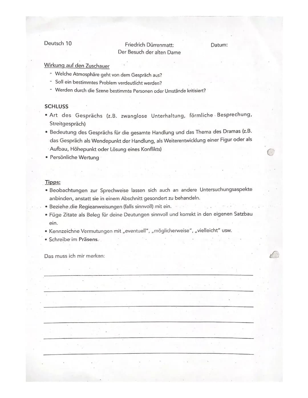 Deutsch Kl. 10
Einleitung
Aufbau einer Dramenszenenanalyse
Interpretation einer Dramenszene
o Typ des Dramas
O
Autor:in
O
Titel
O
Jahr der E