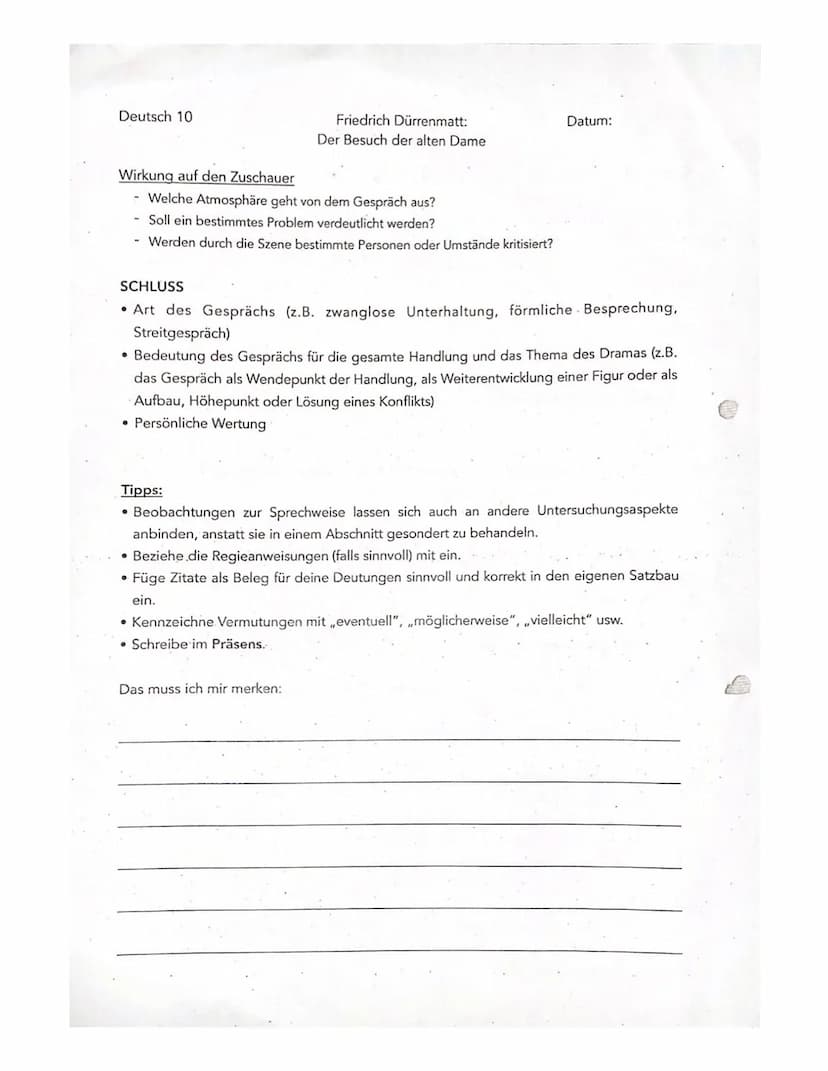Deutsch Kl. 10
Einleitung
Aufbau einer Dramenszenenanalyse
Interpretation einer Dramenszene
o Typ des Dramas
O
Autor:in
O
Titel
O
Jahr der E