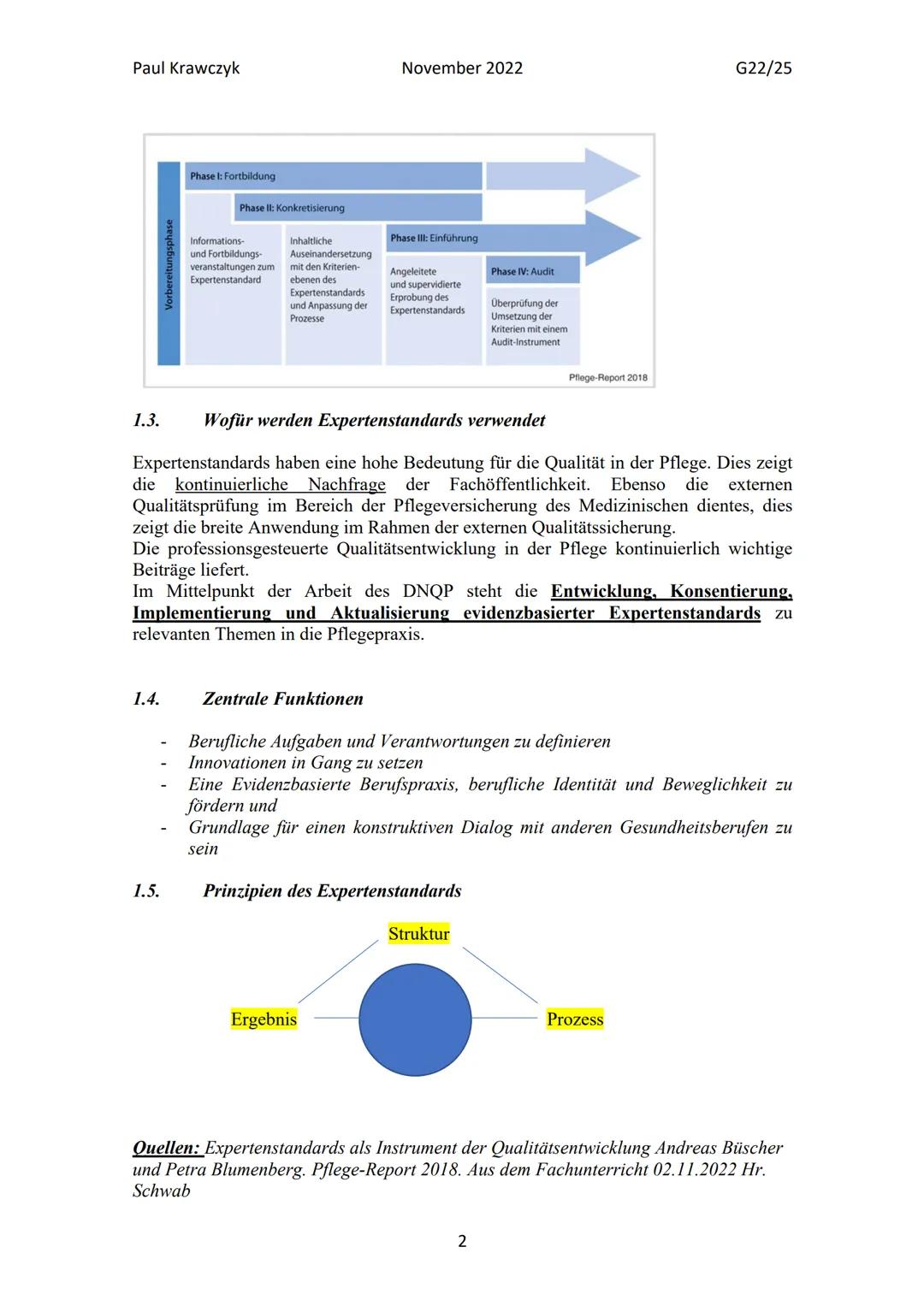 Paul Krawczyk
November 2022
Zusammenfassung zum Thema: Expertenstandard in der Pflege
G22/25
1.0. Definition und Aufbau des Expertenstandard