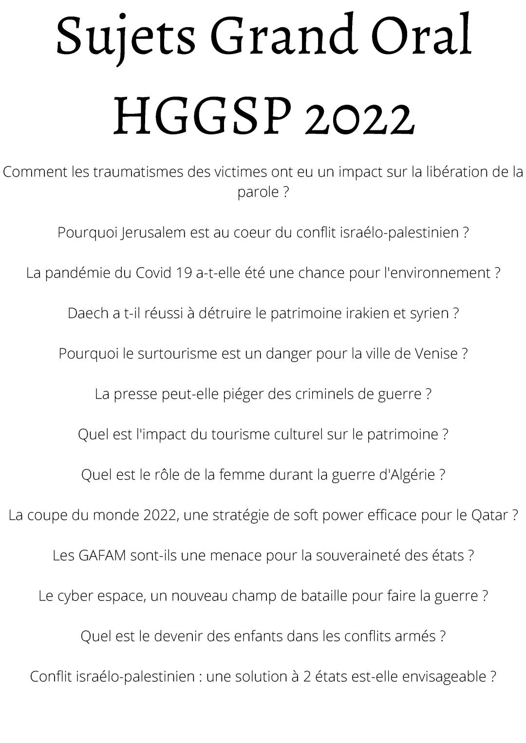 Exemples Sujets Grand Oral HGGSP 2022 - PDF, Original, Corrigé et Plus!