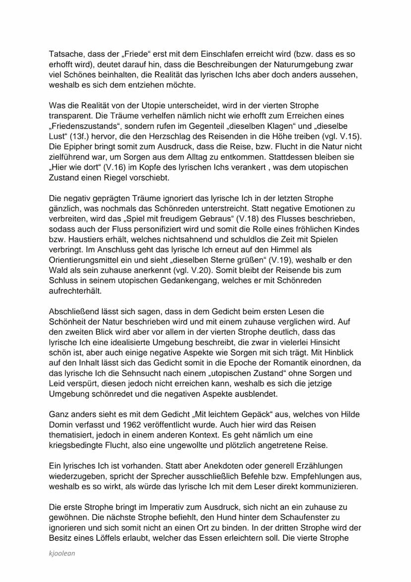 KLAUSURTRAINING:
ZWEI GEDICHTE ANALYSIEREN
UND VERGLEICHEN (,,IN DER FREMDE" UND ,,MIT
LEICHTEM GEPÄCK")
Das Gedicht ,,In der Fremde", verfa
