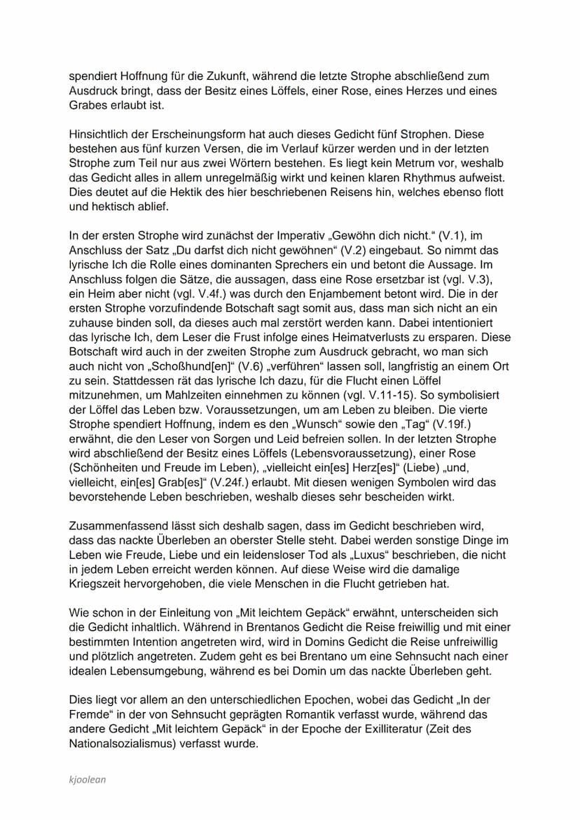 KLAUSURTRAINING:
ZWEI GEDICHTE ANALYSIEREN
UND VERGLEICHEN (,,IN DER FREMDE" UND ,,MIT
LEICHTEM GEPÄCK")
Das Gedicht ,,In der Fremde", verfa