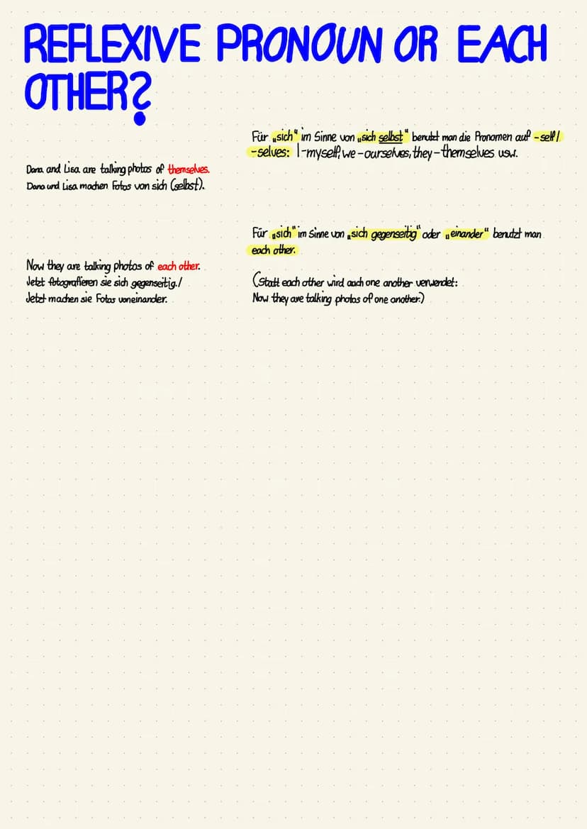 REFLEXIVE PRONOUNS
Reflexiv pronomen Chimself, ourselves, themselves...). bezeichnen dieselbe Person oder Sache wie das Subjekt (my dad,
we 