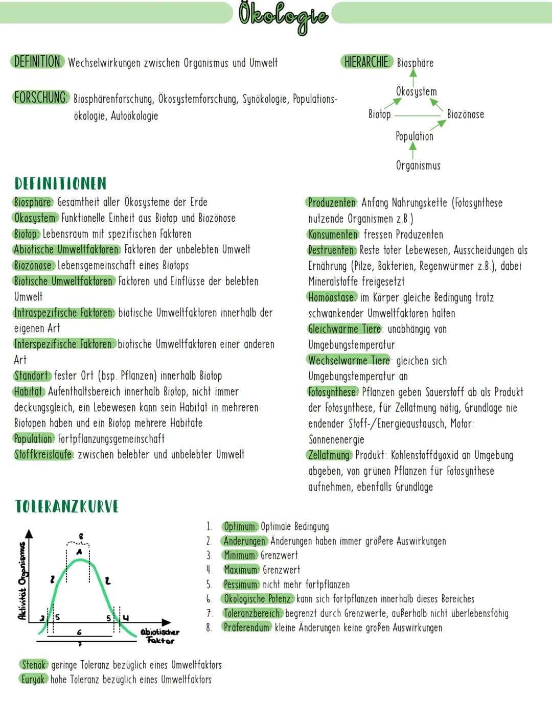 DEFINITION Wechselwirkungen zwischen Organismus und Umwelt
FORSCHUNG Biosphärenforschung, Ökosystemforschung, Synökologie, Populations-
ökol