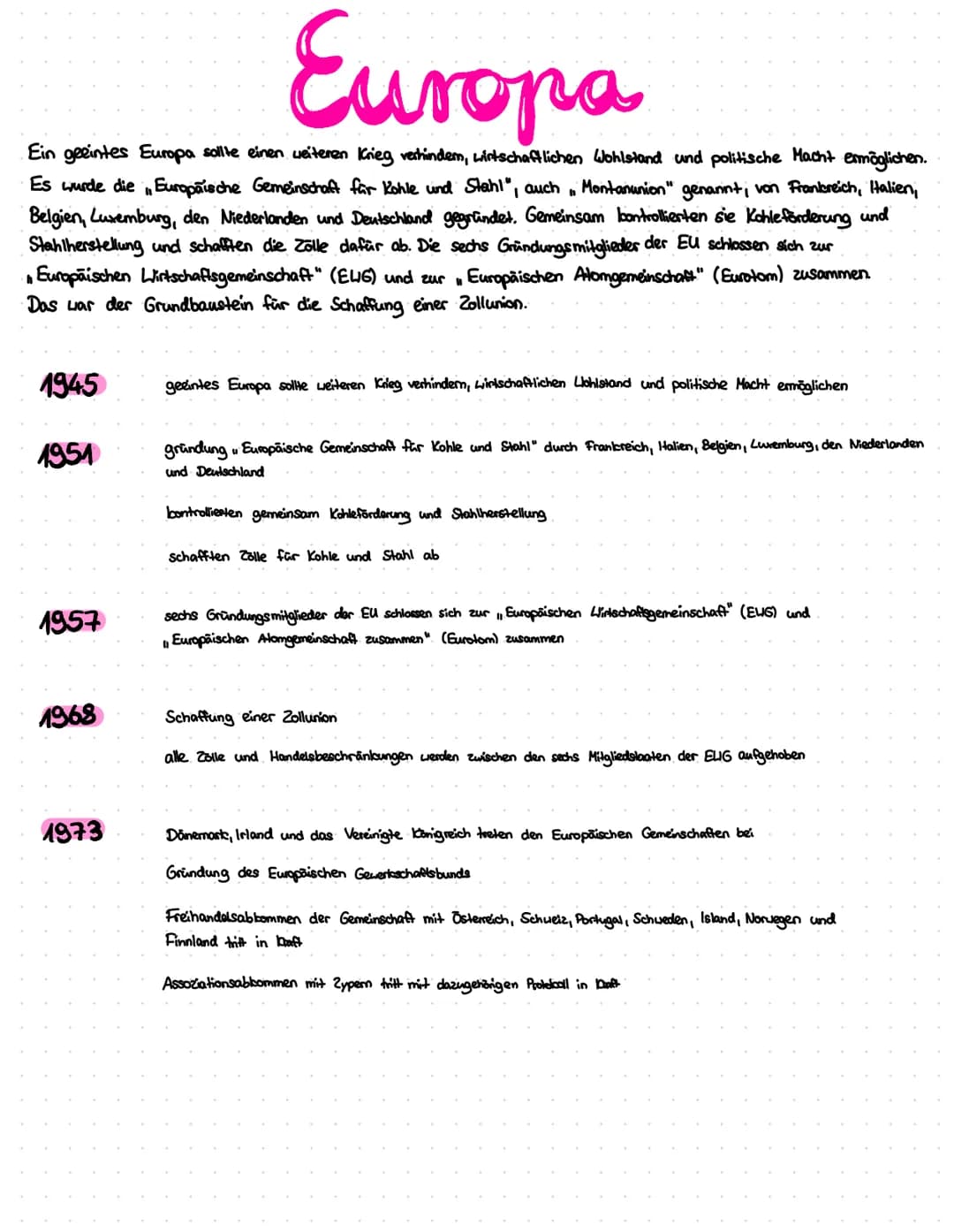 Europa
h
Ein geeintes Europa sollte einen weiteren Krieg verhindern, wirtschaftlichen Wohlstand und politische Macht ermöglichen.
Es wurde d