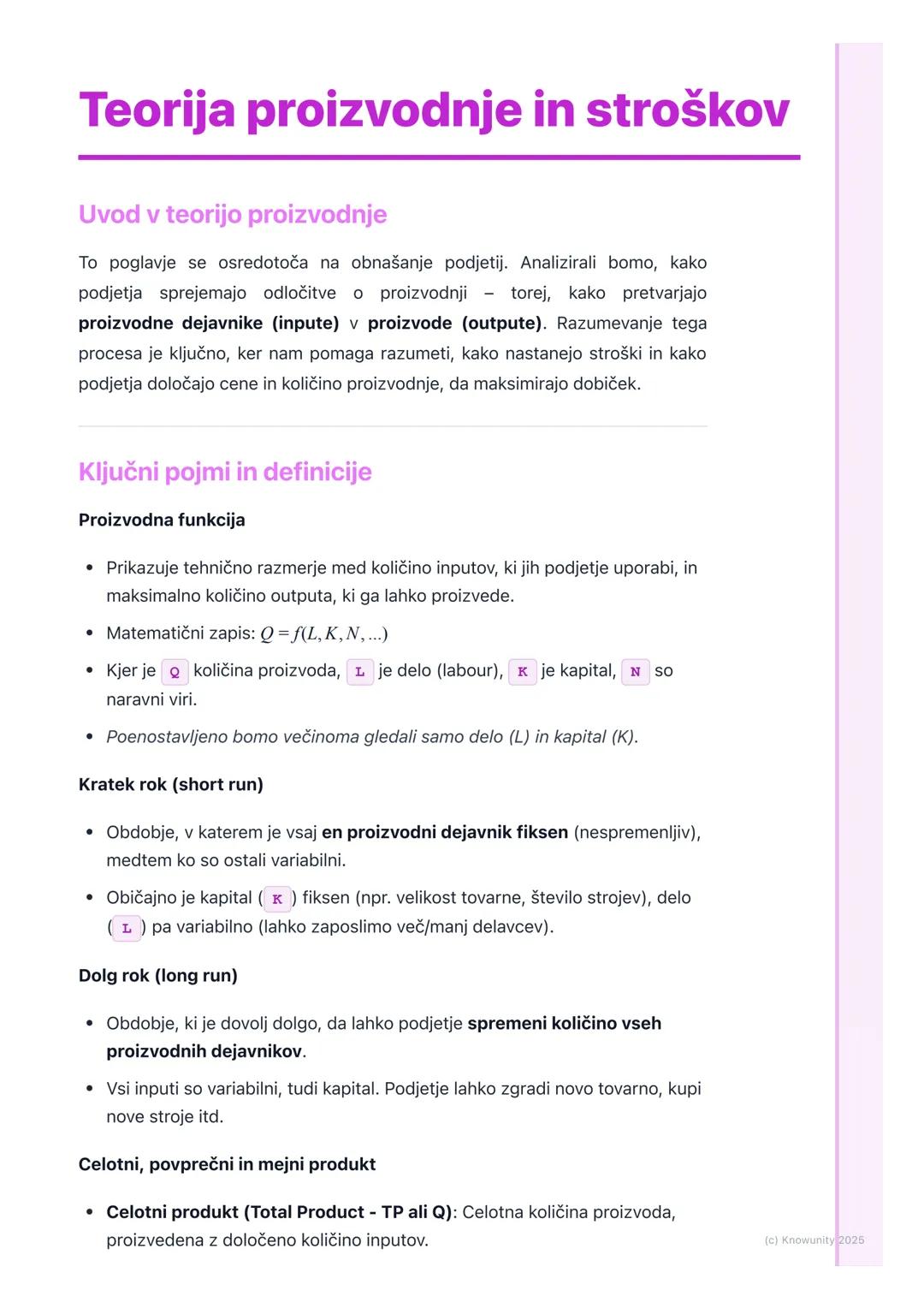 # Teorija proizvodnje in stroškov

## Uvod v teorijo proizvodnje

To poglavje se osredotoča na obnašanje podjetij. Analizirali bomo, kako
po