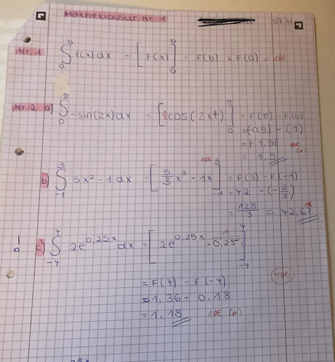 Name:
Klausur Integralrechnung Nr. 1 (Q1 GK)
Lösungs- und Rechenwege immer vollständig und nachvollziehbar angeben.
Aufgabe 1
Aufgabe 1 Best