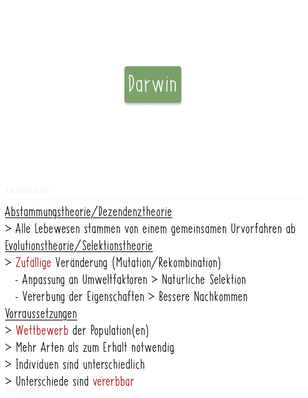 QUESTION
> Alle Arten entstanden durch Schöpfungsprozess
> Keine Evolution oder Veränderung
> Einfluss Kirche
Cuvier Katastrophismus
> Arten