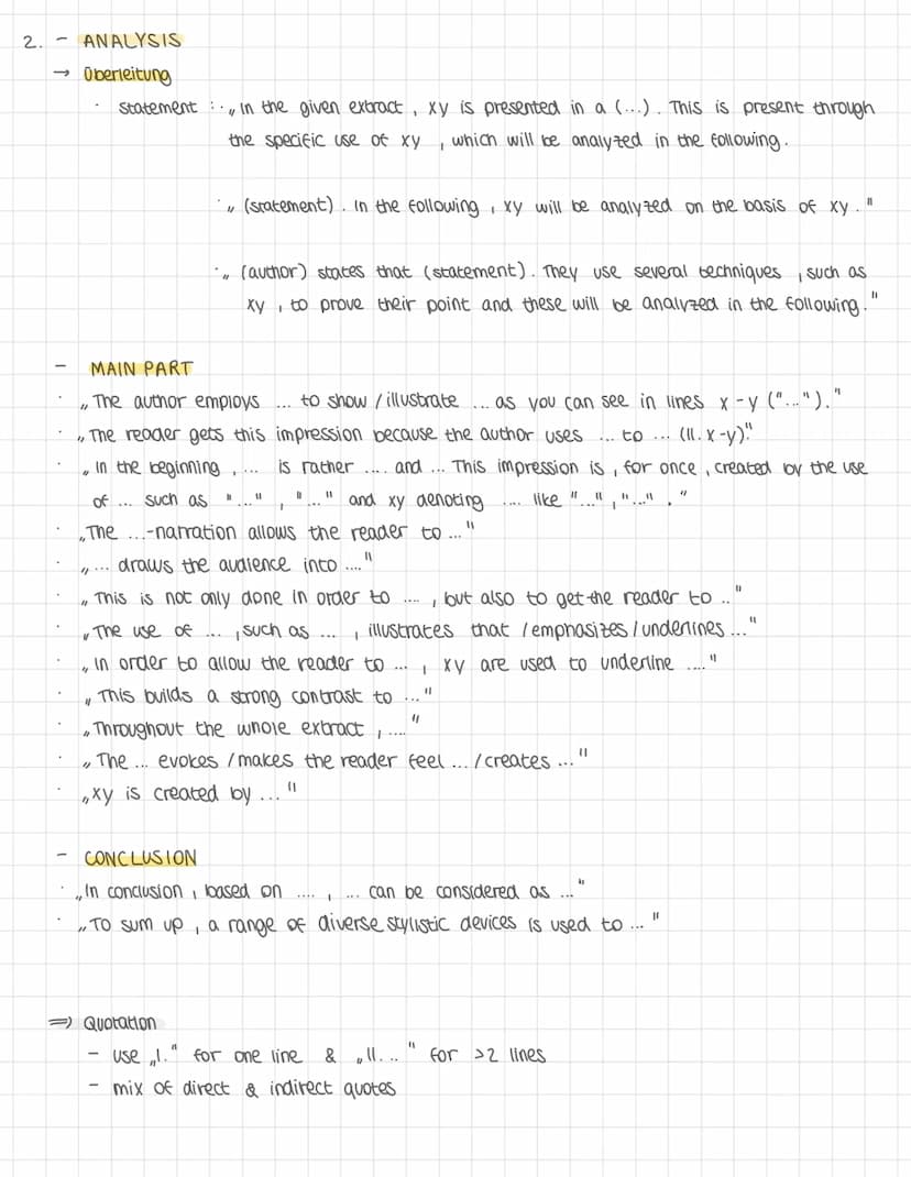A.
FORMULIERUNGEN
-
INTRODUCTION
The (...)
It deals with ....
SUMMARY/OUTLINE
,,In the beginning"
In the first paragraph "
"1
11
Next
"1
"xy