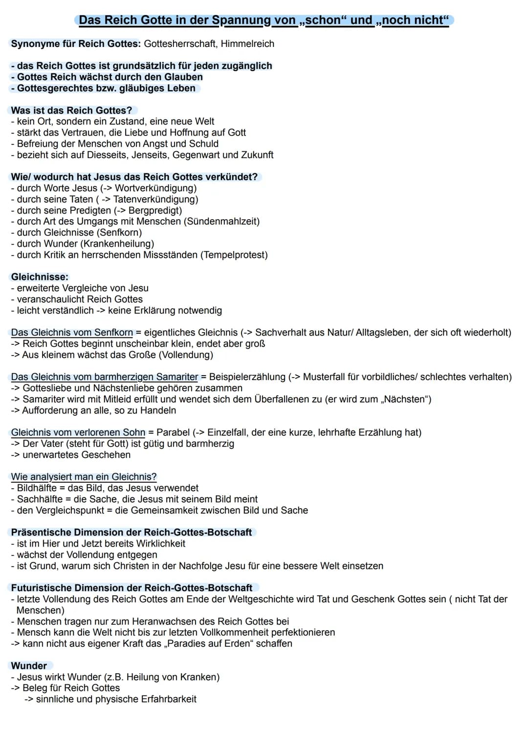 Das Reich Gotte in der Spannung von „schon“ und „noch nicht“
Synonyme für Reich Gottes: Gottesherrschaft, Himmelreich
- das Reich Gottes ist