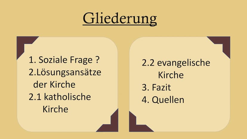·ªn·
+
Soziale Frage
Lösungsansätze der Kirche
Ein Vortrag von Lara, Vivien, Nelly und Lina Gliederung
1. Soziale Frage ?
2.Lösungsansätze
d