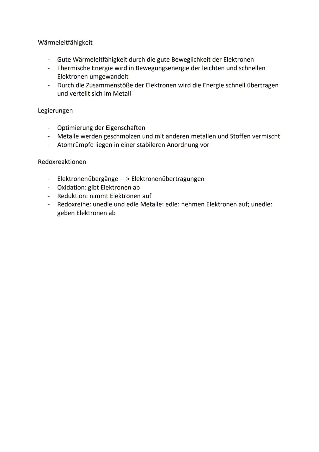 Elektrochemie
Elektronengasmodell
-
-
Charakteristische Eigenschaften der
Metalle lassen sich erklären
Metallstück: Metall-Kationen, die fes