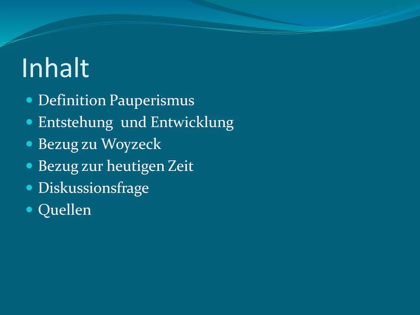 Pauperismus
Ein Fach
Deutsch
Schöningh
Georg
Büchner
Woyzeck Inhalt
• Definition Pauperismus
• Entstehung und Entwicklung
• Bezug zu Woyzeck