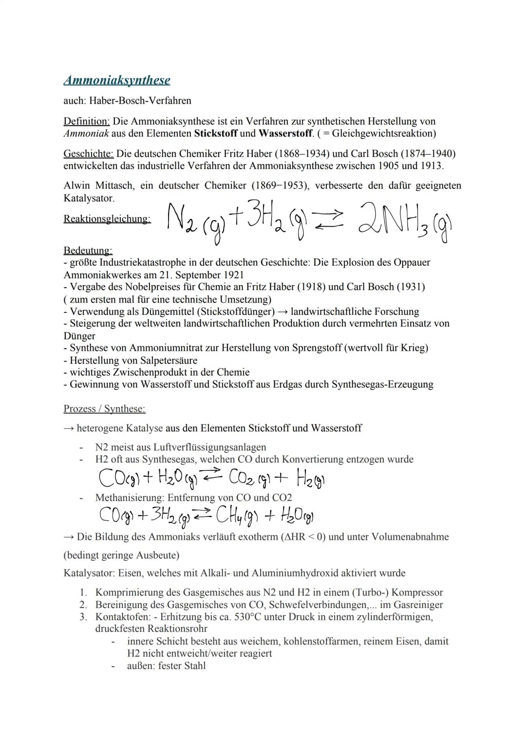 Ammoniaksynthese
auch: Haber-Bosch-Verfahren
Definition: Die Ammoniaksynthese ist ein Verfahren zur synthetischen Herstellung von
Ammoniak a