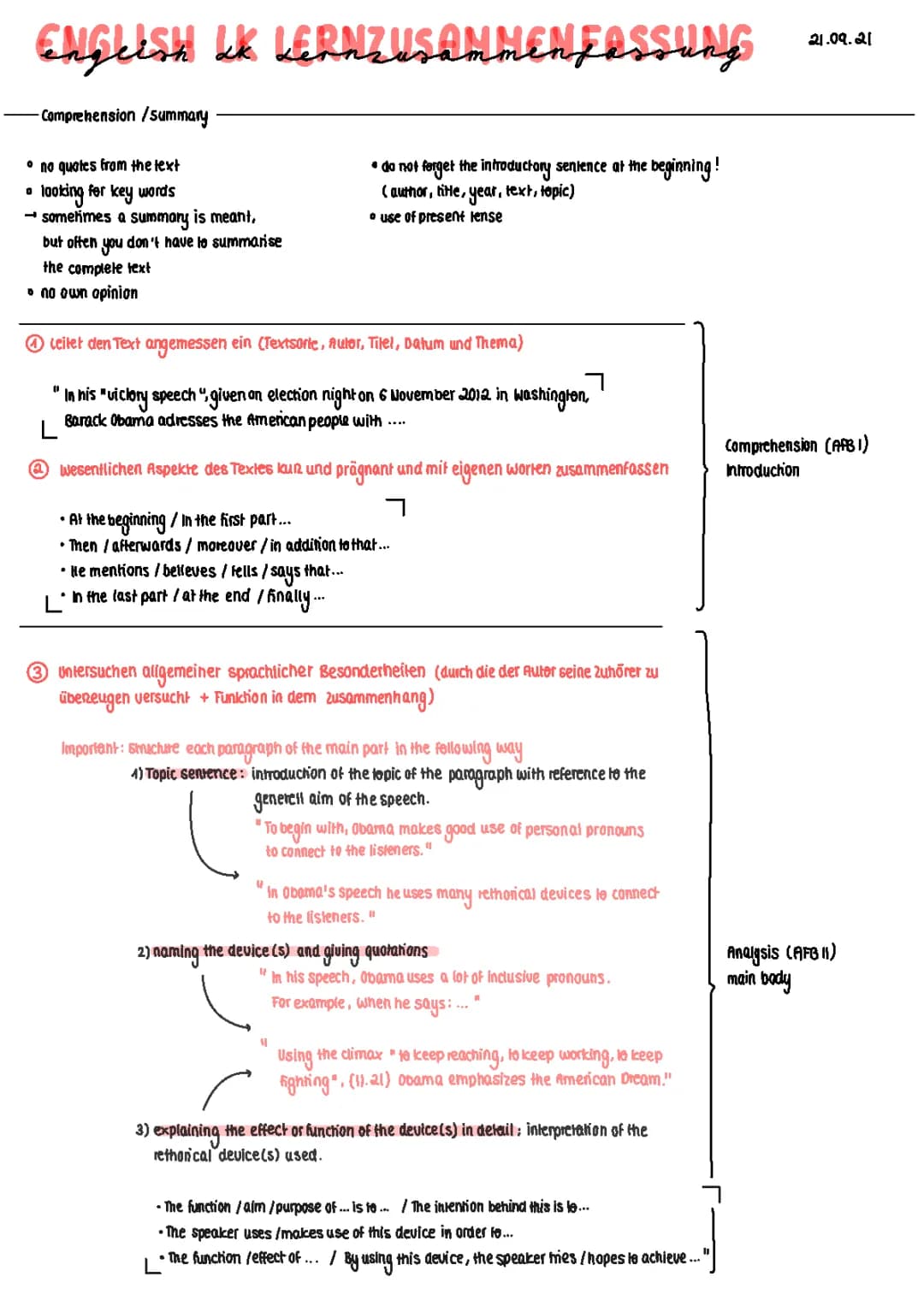 Analyse einer Rede & Stellungsnahme (+ useful Phrases) 