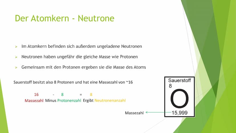 Ein Atom ist der kleinste Baustein von Stoffen. Sie lassen sich mit
chemischen Methoden nicht weiter zerteilen.
Atome besitzen einen massere
