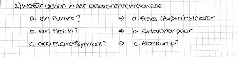 1
elektronenschreibweise
Die Außenelektronen (Elektronen, der außersten Schale) bestimmen
die Eigenschaften der Elemente.
Die übrigen Elektr