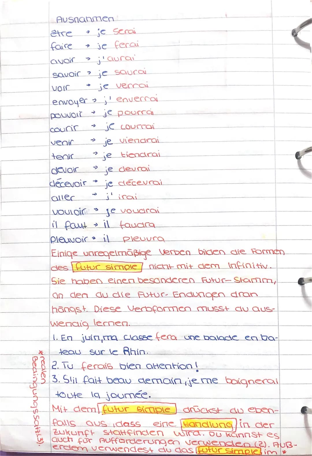 je
tu
FUTUR SIMPLE
ai
- as
parler
finir
lire
parlerai
parleras
parlera
-a
-ons
-ez
- ant
Verben auf -er Verben auf-in Verben auf -re
finirai