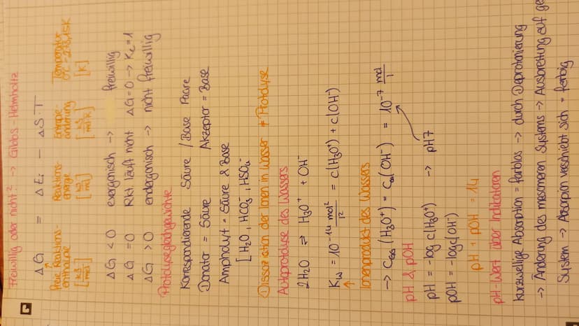 Freiwillig oder nicht? -> Gibbs - Helmholtz
AG
Preie Reaktions-
enthalpie
mel
ΔΕ 40
AG=0
ΔΕ;
Reaktions-
energie
AG >O
Protolyse gleichgewich