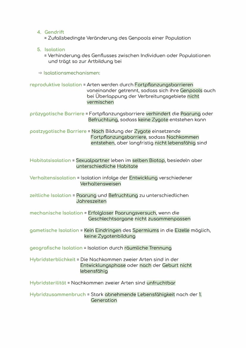Lernzettel Evolution
Evolution = Die allmähliche Veränderung und Entwicklung vererbbarer
Merkmale von Individuen einer Population durch das 