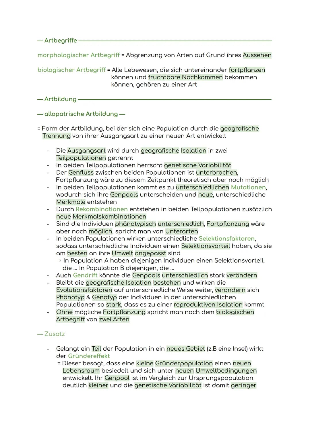 Lernzettel Evolution
Evolution = Die allmähliche Veränderung und Entwicklung vererbbarer
Merkmale von Individuen einer Population durch das 