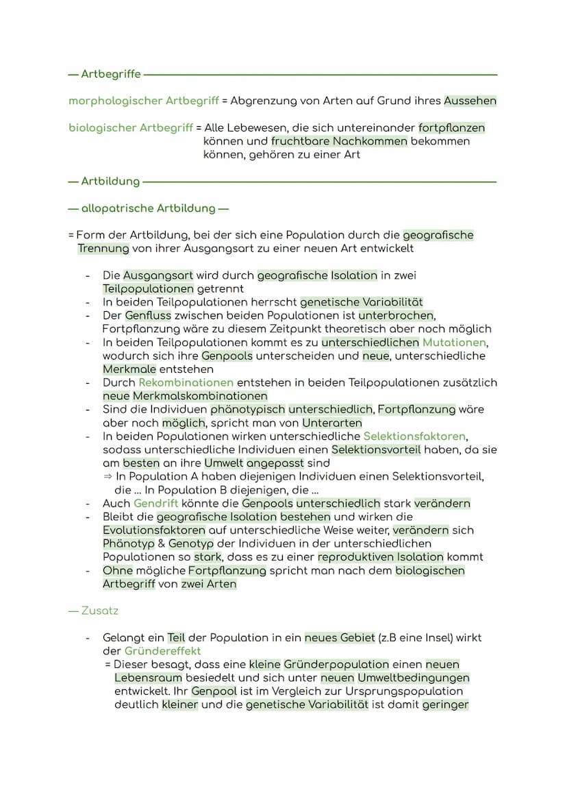 Lernzettel Evolution
Evolution = Die allmähliche Veränderung und Entwicklung vererbbarer
Merkmale von Individuen einer Population durch das 