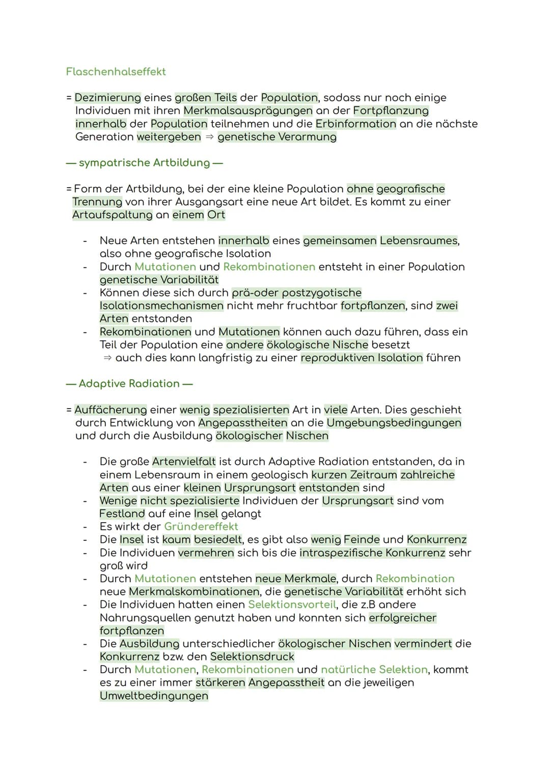 Lernzettel Evolution
Evolution = Die allmähliche Veränderung und Entwicklung vererbbarer
Merkmale von Individuen einer Population durch das 