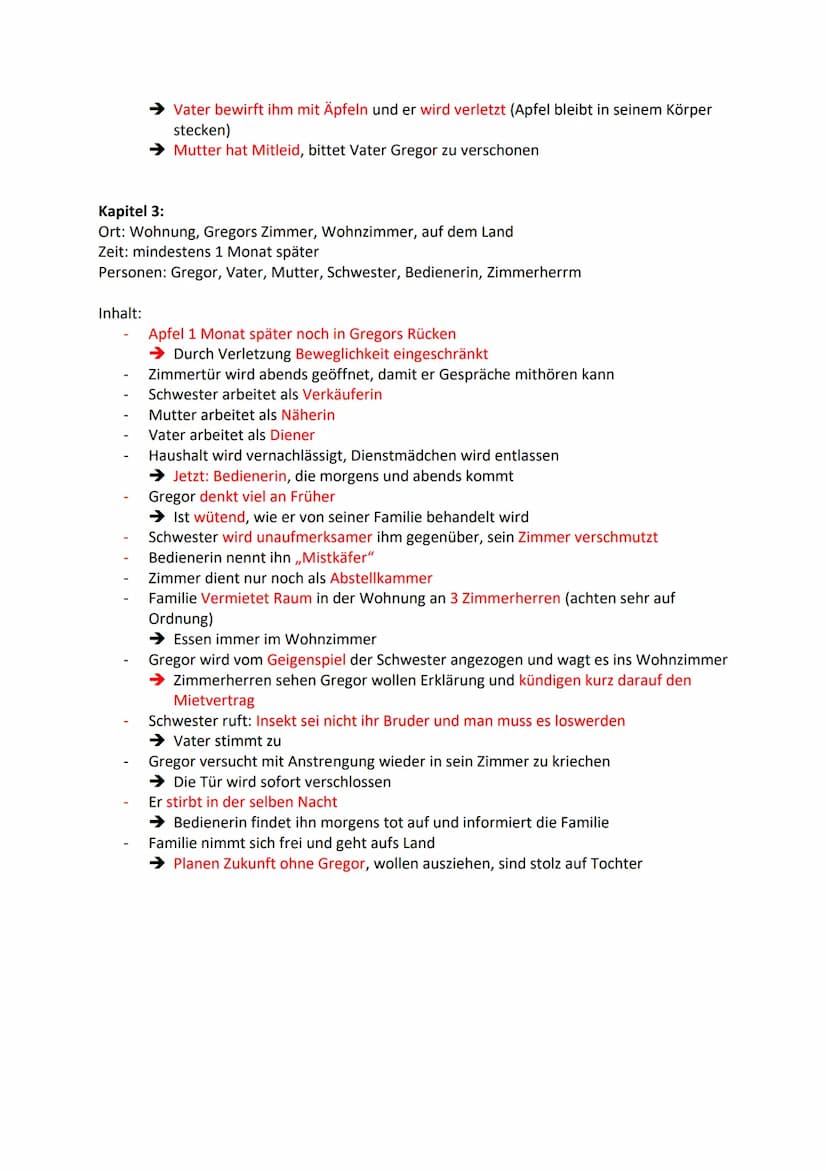 Die Verwandlung von Franz Kafka
Kapitel 1:
Ort: Wohnung in der Charlottenstraße
Zeit: Morgens
Personen: Gregor, Mutter, Vater, Schwester, Pr