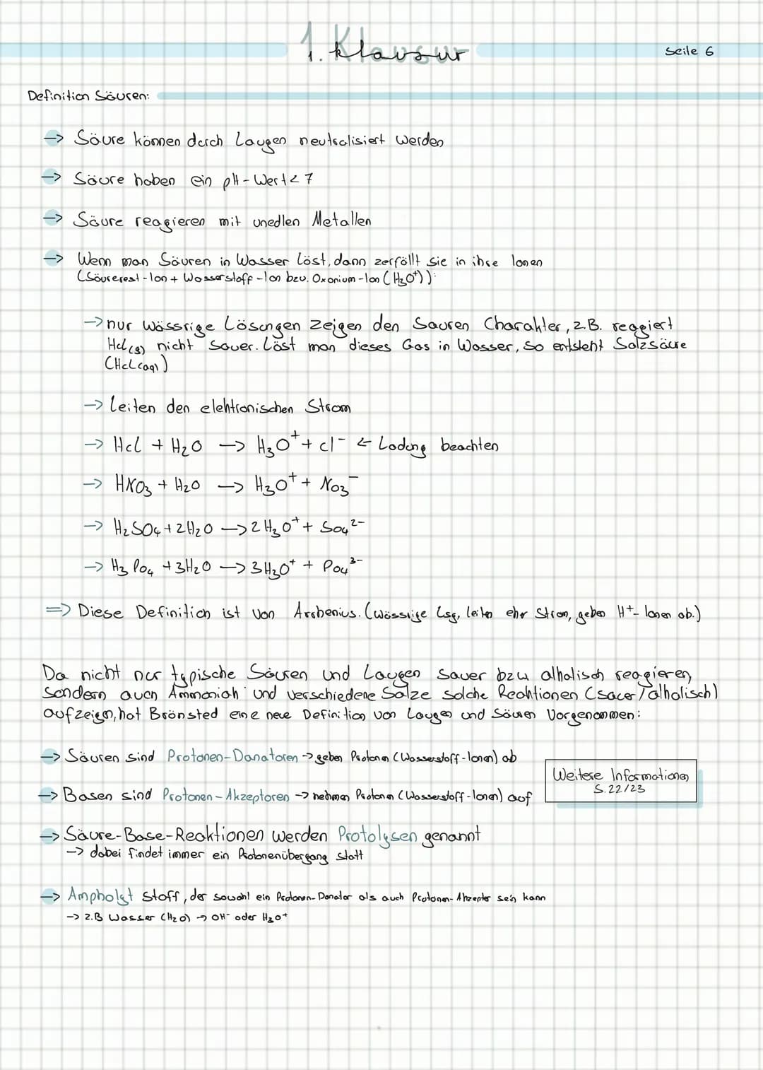 überblick:
Seite!
→>Reaktion: Säure + Bose -> KNetralisation
→ Reaktion: Soure + Metall
→ Reaktion: Säure + Solz
→ Reaktion: Säure + Wasser-
