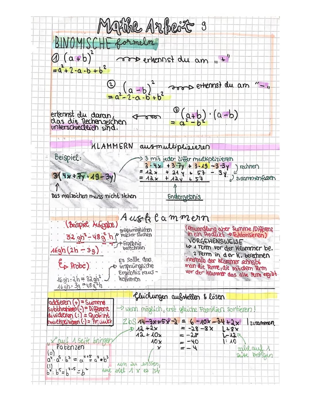 Mathe Arbeit &
BINOMISCHE formeln
@ (a + b)²
my erkennst du am
=a+2·a·b +6²
erkennst du daran
das die Rechenzeichen
unterschiedlich sind.
Be