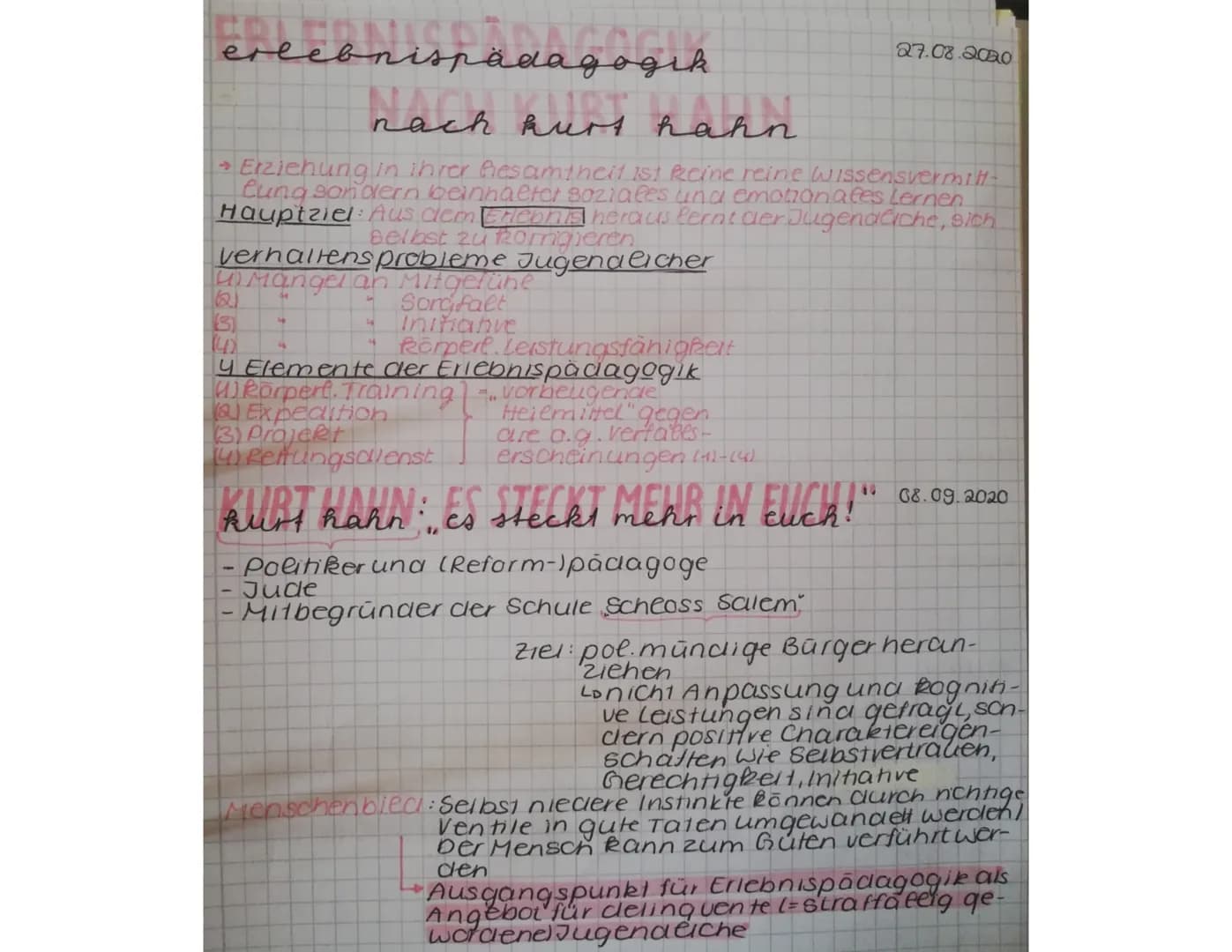 recanic
erlebnispädagogik
adagogik
hach
nach hurt hahn
→ Erziehung in ihrer Gesamtheit ist Reine reine Wissensvermill-
Cung sondern beinhalt